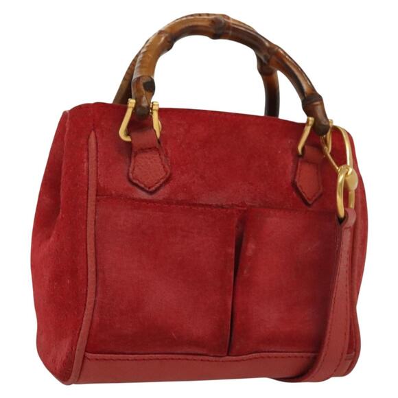 GUCCI Bamboo Hand Bag Suede Red Gold 007 1793 007 1793 - Picture 1 of 16